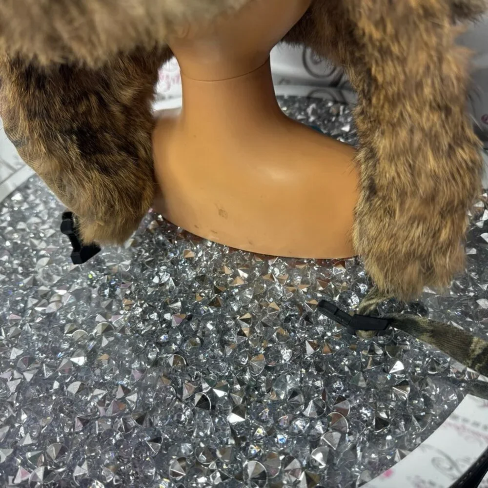 Toque hat trapper camo fur real rabbit Camouflage Fur-Lined Hat embroidered